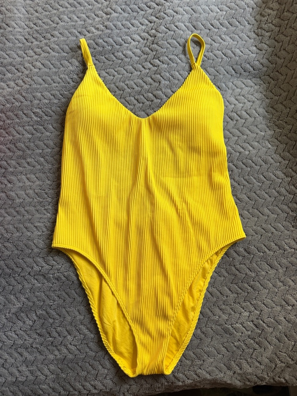 Hollister Ribbed Yellow V-Neck One-Piece Swimsuit